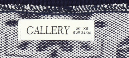 Brand and care label for Gallery Women’s Blue XS Geometric V-Neck Knit jumper