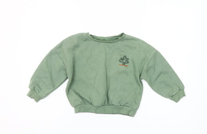 Additional front view of Dunnes girls’ green pullover sweatshirt 4-5 years nature print