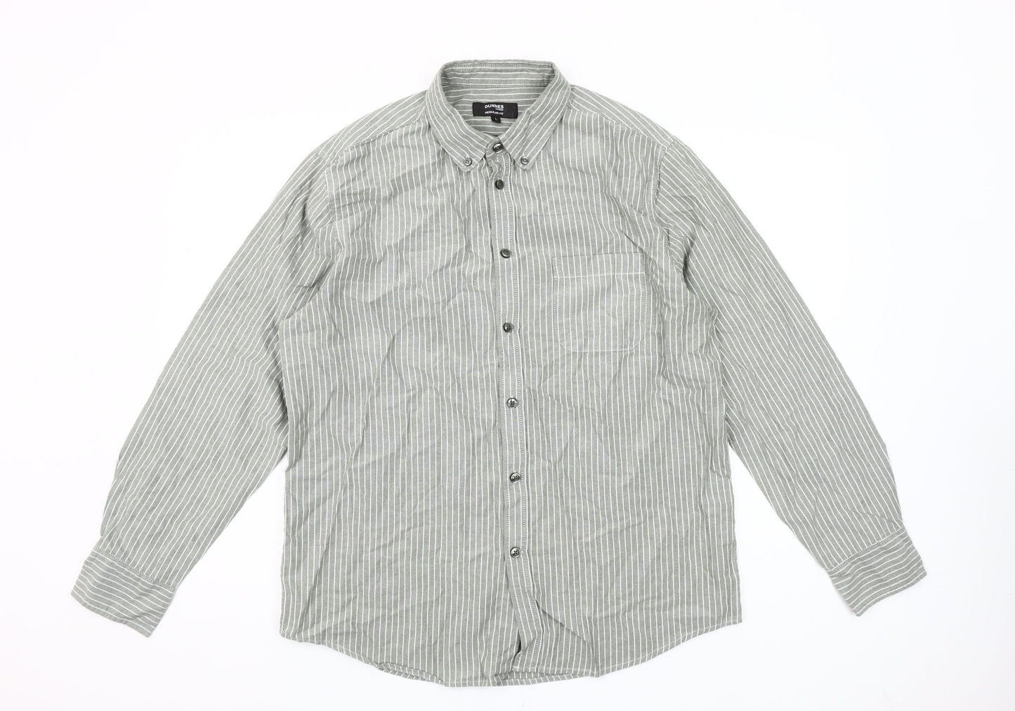 Dunnes Stores Men’s Grey Striped Button-Up Shirt L 41-43" Regular Fit