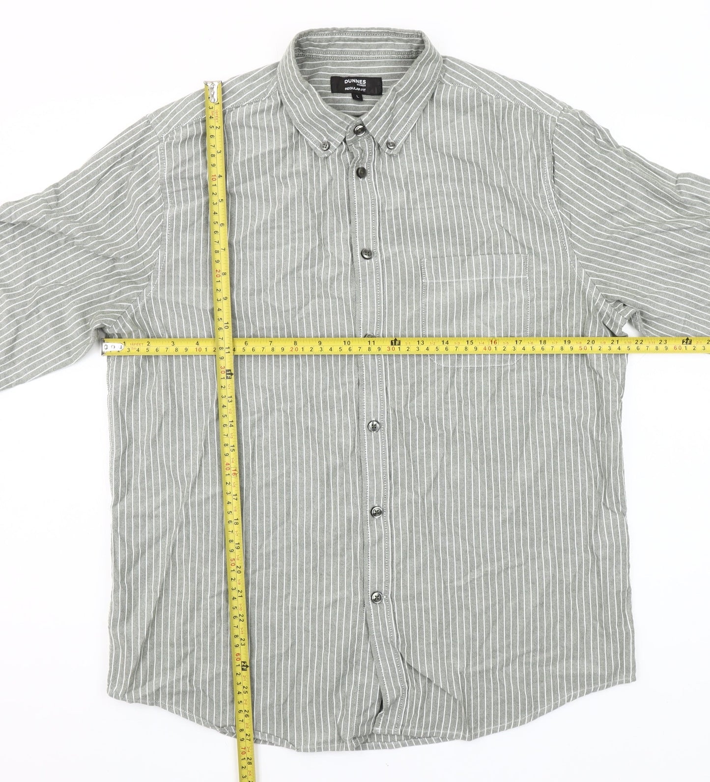 Dunnes Stores Men’s Grey Striped Button-Up Shirt L 41-43" Regular Fit