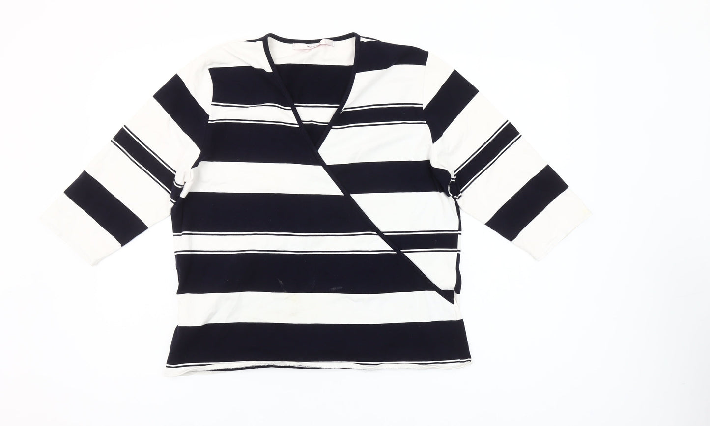 Westerlind Women’s Black White Striped Wrap Blouse XL 3/4 Sleeve
