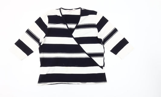 Westerlind Women’s Black White Striped Wrap Blouse XL 3/4 Sleeve