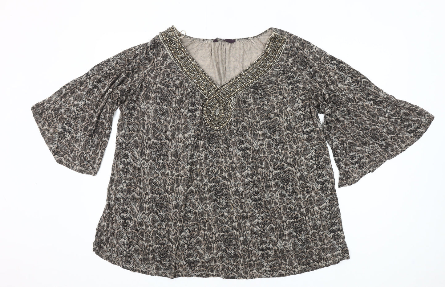Eastex Women’s Brown Animal Print Beaded Tunic Blouse Size 22/24
