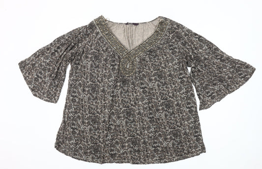 Eastex Women’s Brown Animal Print Beaded Tunic Blouse Size 22/24
