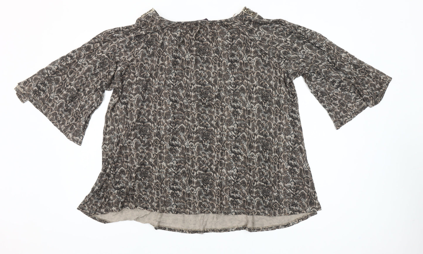 Eastex Women’s Brown Animal Print Beaded Tunic Blouse Size 22/24