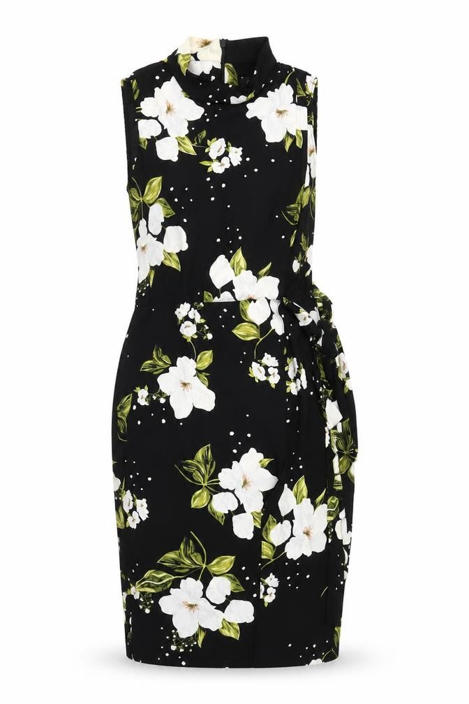 River Island Womens Black Floral Sheath Dress Size 12 Sleeveless