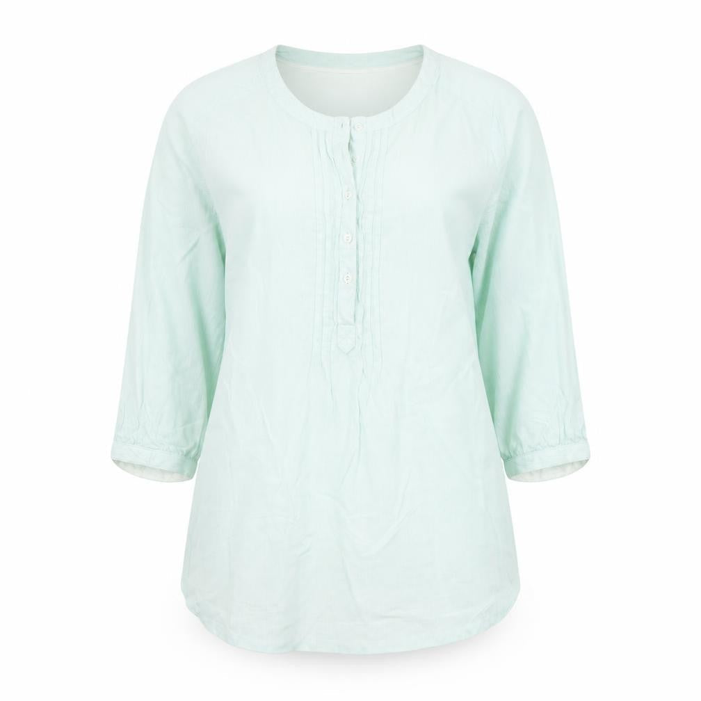 Dash Womens Green Tunic Blouse Size 12 Linen Cotton 3/4 Sleeve