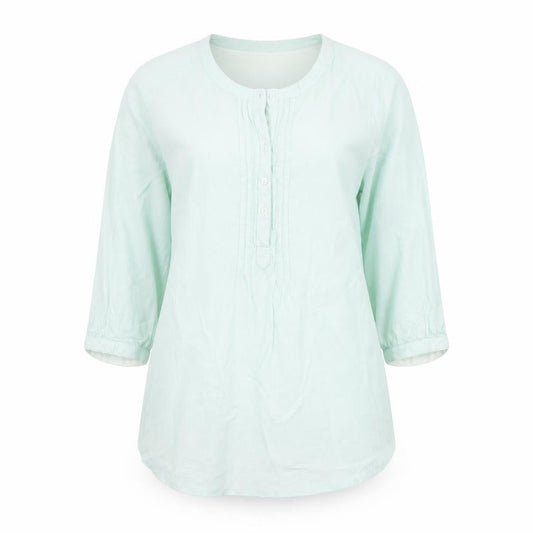 Dash Womens Green Tunic Blouse Size 12 Linen Cotton 3/4 Sleeve