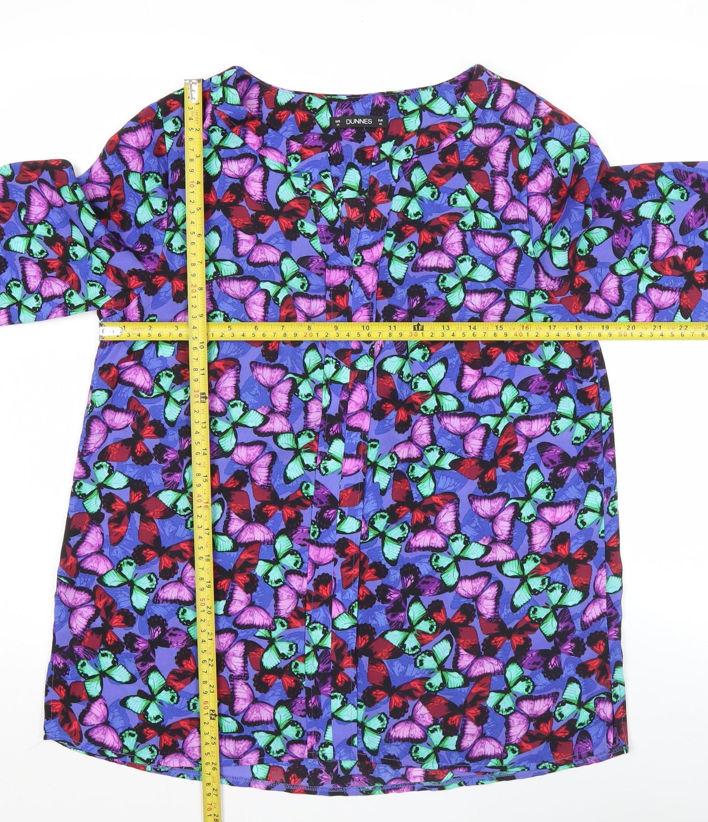 Dunnes Womens Multicoloured Butterfly Blouse Size 14 Tunic Top