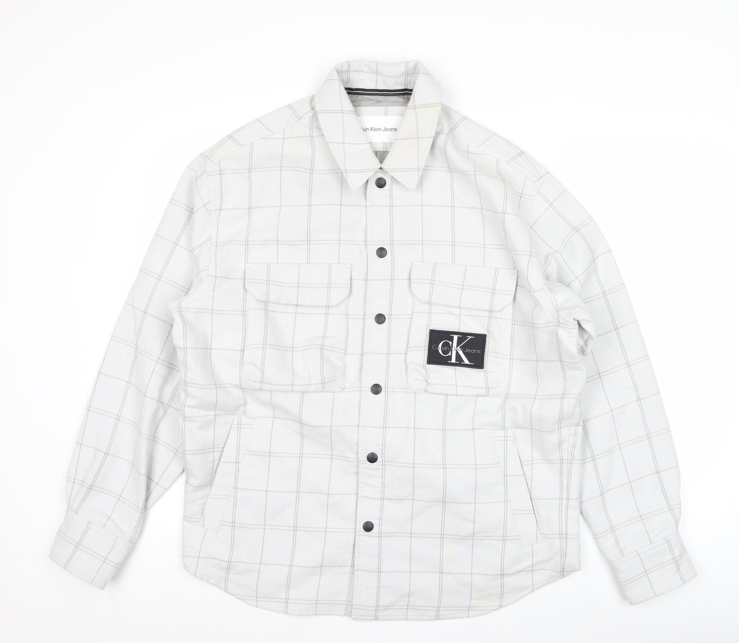 Calvin Klein Jeans Men's White Check Cotton Jacket Size S