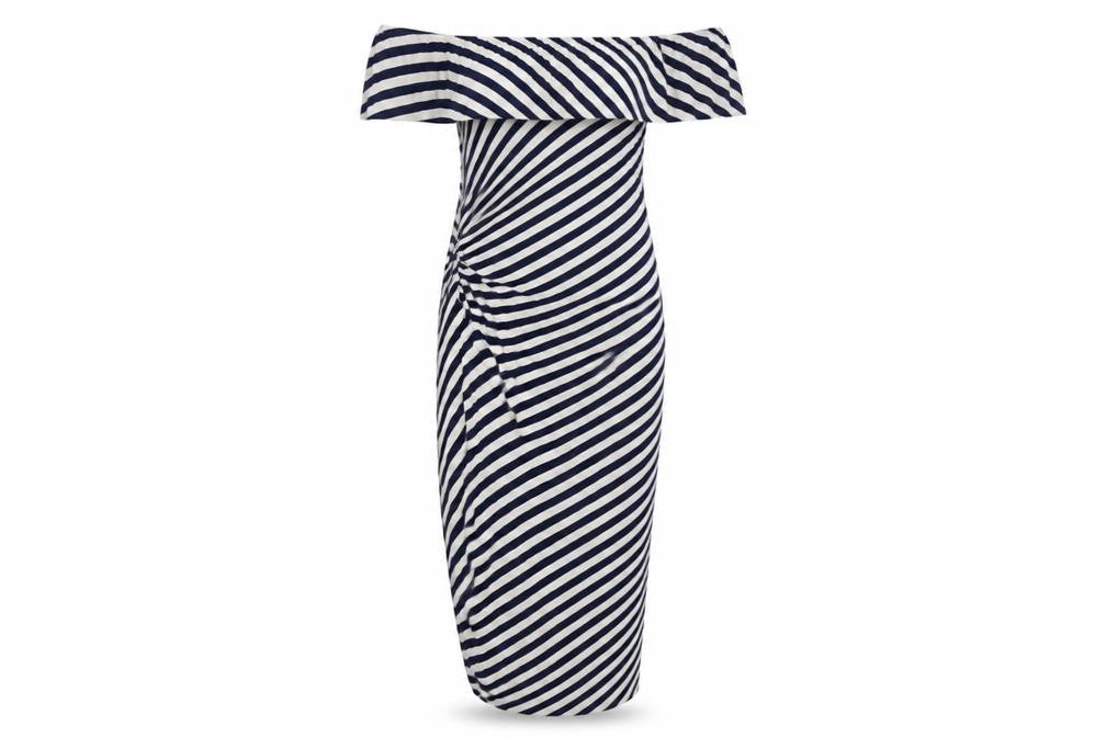 Oasis Women’s Blue Striped Bodycon Dress L Long Sleeve Knee Length