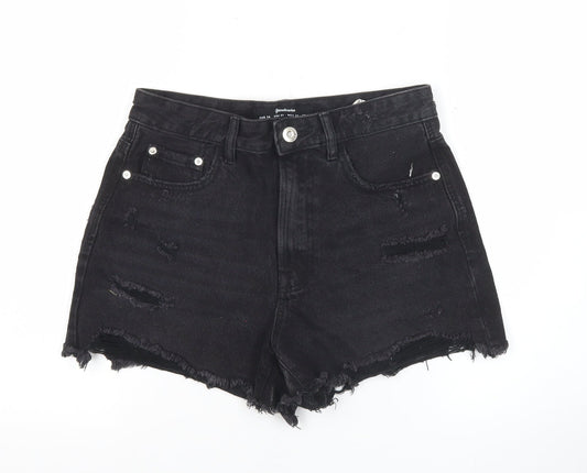 Stradivarius Women’s Black Size 8 Distressed High Rise Cut-Off Denim Shorts