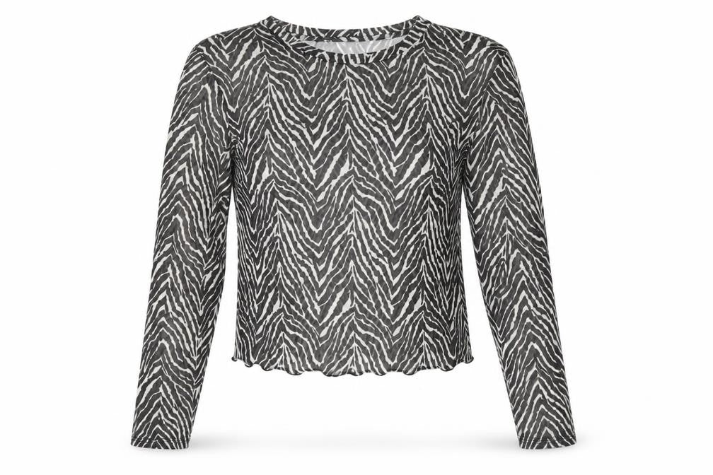 Primark Women’s Black Animal Print Mesh Blouse Size S UK 10/12