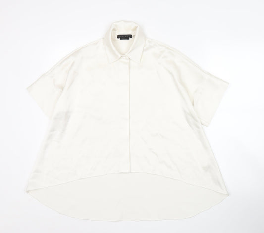 Alice + Olivia Women White XS Collared Button-Up Tunic Shirt Satin