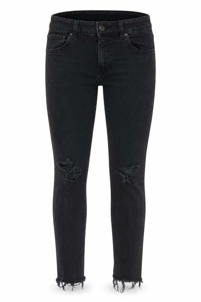 Bershka Womens Black Skinny Distressed Jeans Size 10 Slim Fit Denim