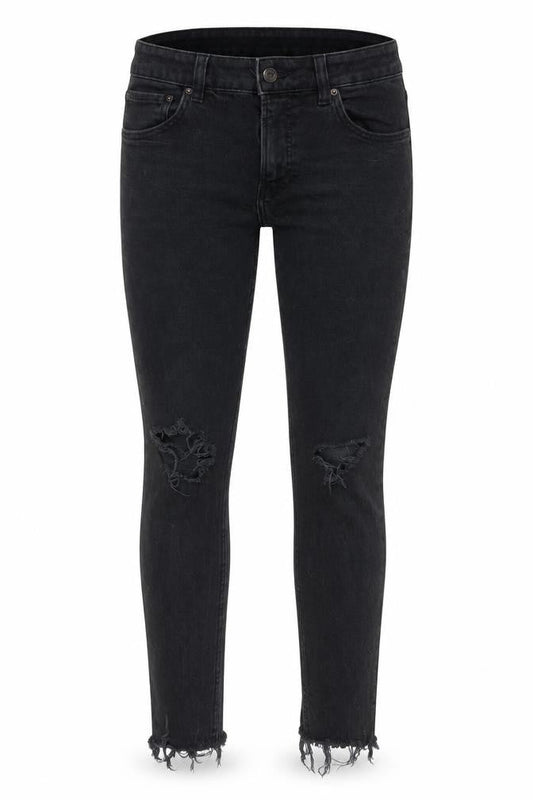 Bershka Womens Black Skinny Distressed Jeans Size 10 Slim Fit Denim