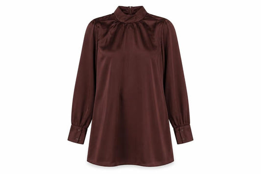 H&M Women Brown Satin Shift Dress Size 8 Long Sleeve High Neck
