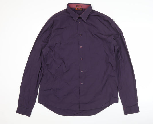 Topman Men’s Purple Slim Fit Cotton Long Sleeve Button-Up Shirt XL
