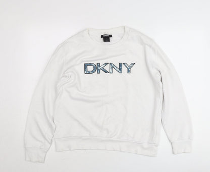 DKNY Womens White Small Logo Pullover Cotton Sweatshirt Jumper