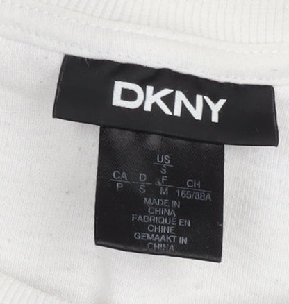 DKNY Womens White Small Logo Pullover Cotton Sweatshirt Jumper