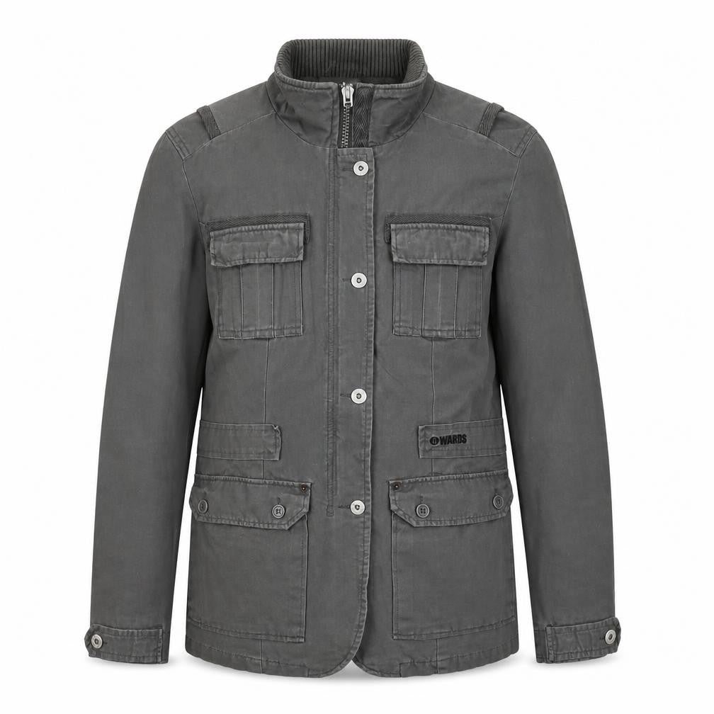 4Wards Men's Grey Military Jacket Size 40 Regular Fit Cotton
