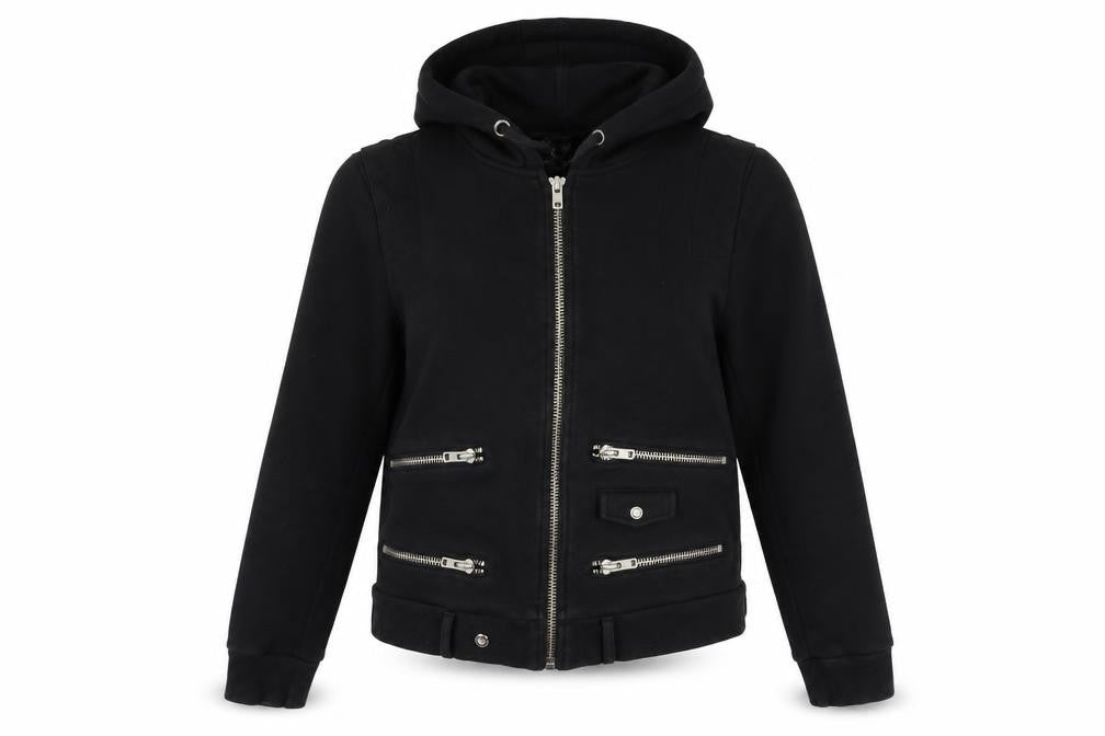 The Kooples Women Black Cotton Biker Jacket Hoodie Size M