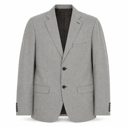 Front view of Zara Man Men’s Grey Check Blazer Jacket, size 42, Regular Notch Lapel
