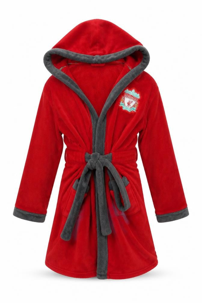 Liverpool FC Boys Red Hooded Wrap Robe 10-11 Years Fleece Football Fanwear