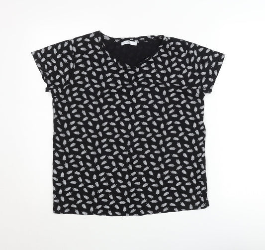 Hailys Womens Black Floral Viscose Stretch T-Shirt M