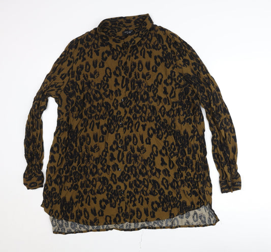 New Look Curves Women Brown Animal Print Tunic Shirt Size 26