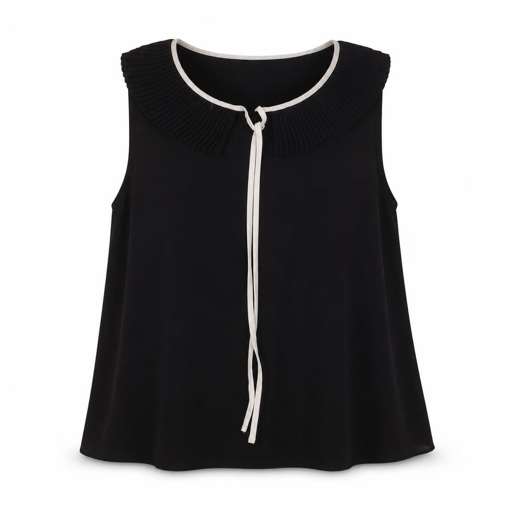Zara Women Black Size 8 Sleeveless Tunic Blouse with Pleated Collar