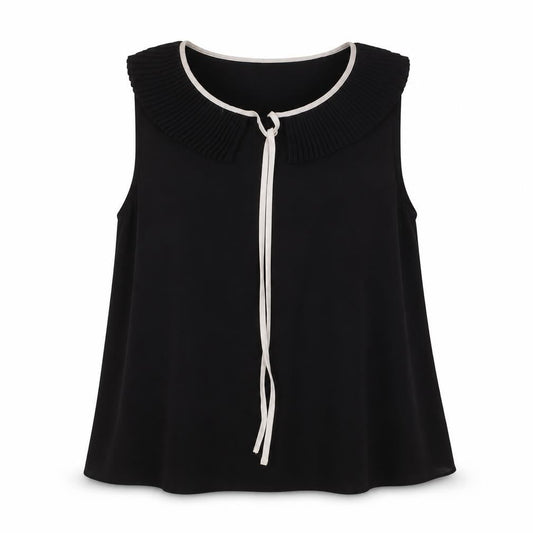 Zara Women Black Size 8 Sleeveless Tunic Blouse with Pleated Collar
