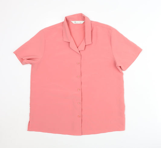 BHS Womens Pink Size 14 Button-Up Short Sleeve Collared Shirt
