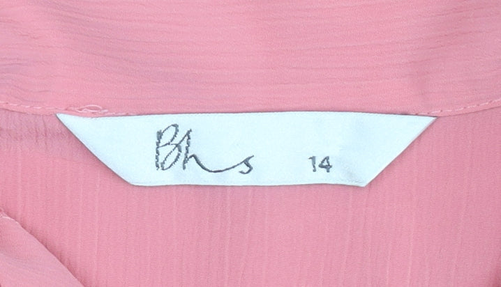 BHS Womens Pink Size 14 Button-Up Short Sleeve Collared Shirt