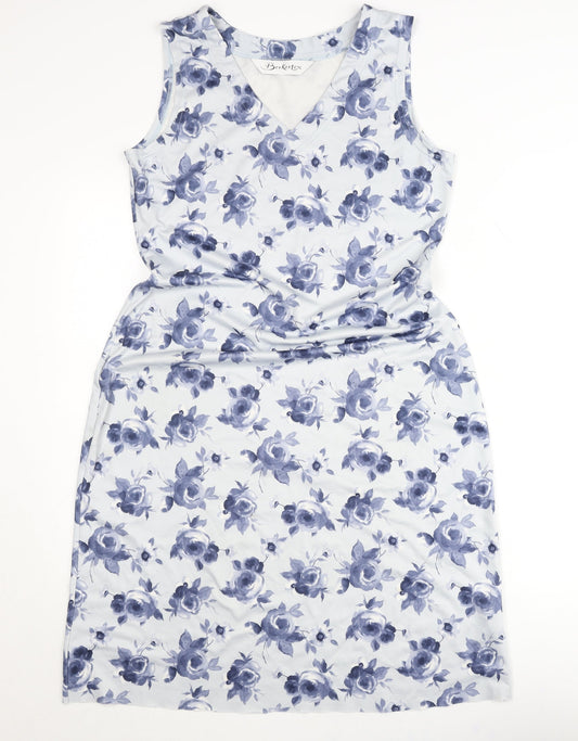 Berkertex Women’s Blue Floral Sleeveless Sheath Dress Size 12