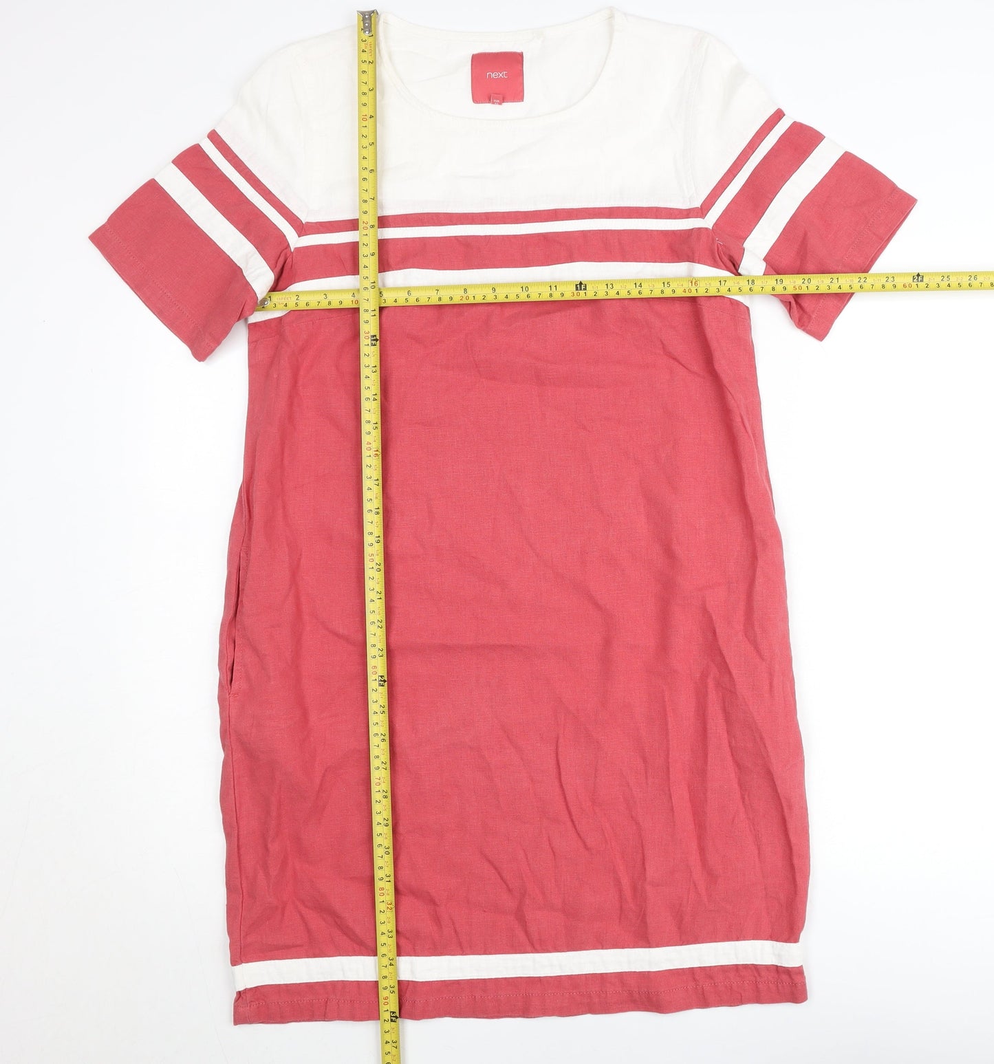 Next Women’s Red White Shift Dress Size 12 Linen Cotton Casual