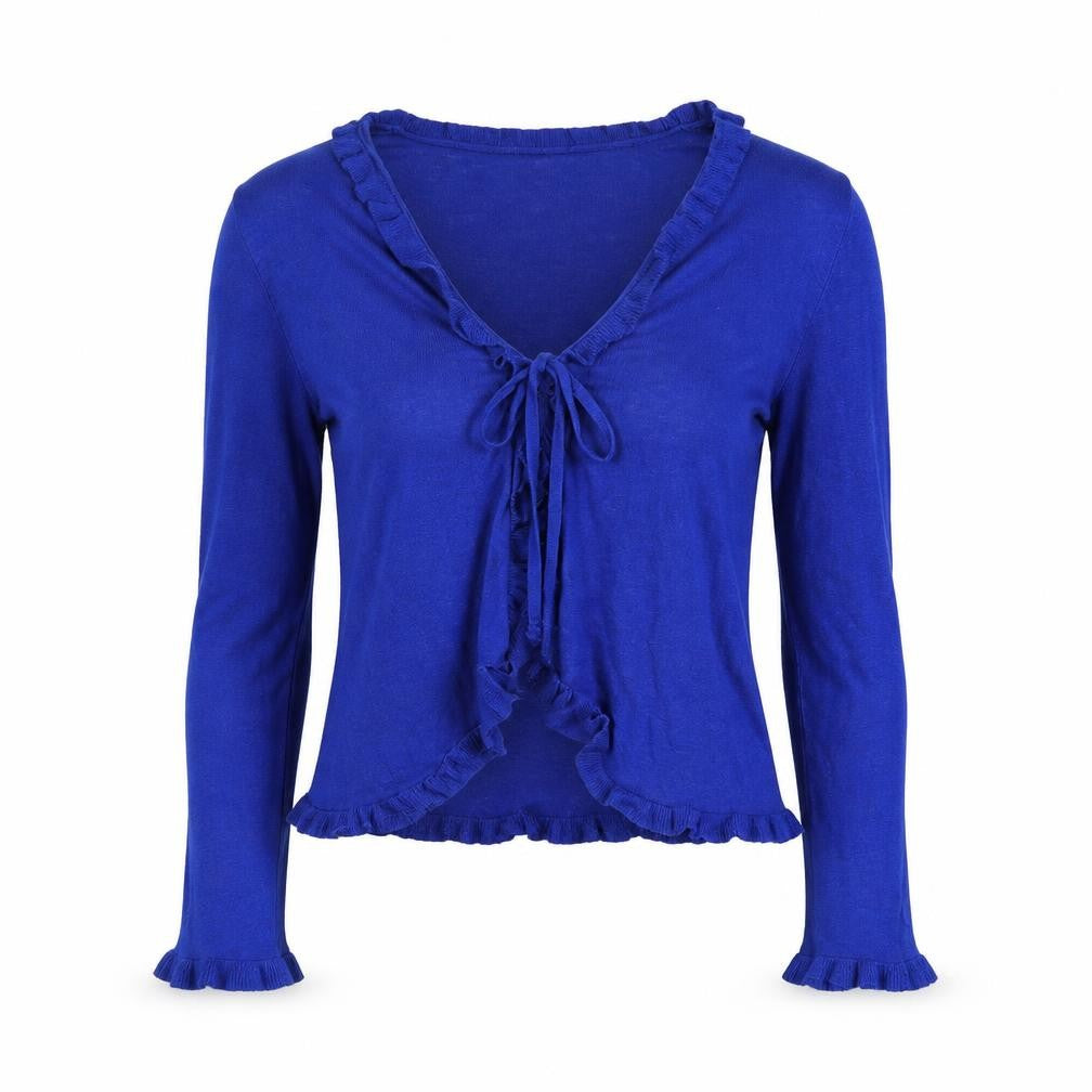 Zara Women’s Blue Ruffle Tie Cardigan M V-Neck Knit Top