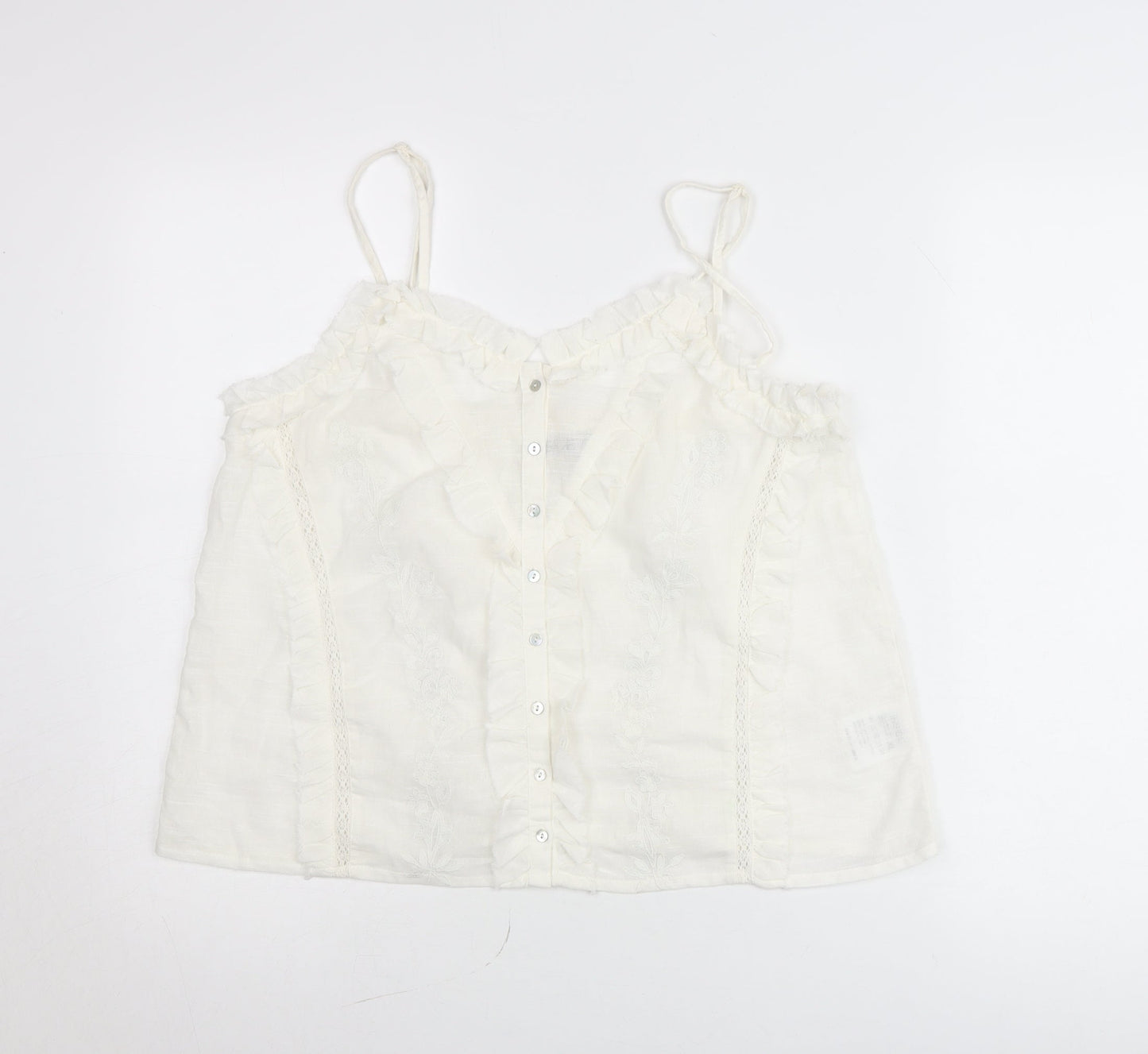 INSIDE Women’s White XL Cotton Camisole Blouse with Ruffles