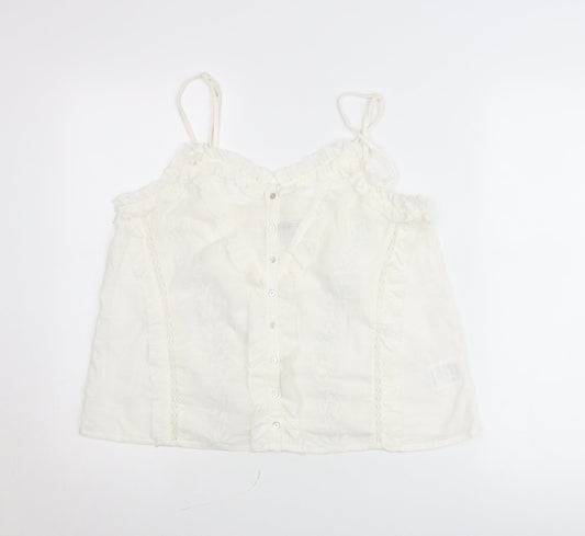 INSIDE Women’s White XL Cotton Camisole Blouse with Ruffles