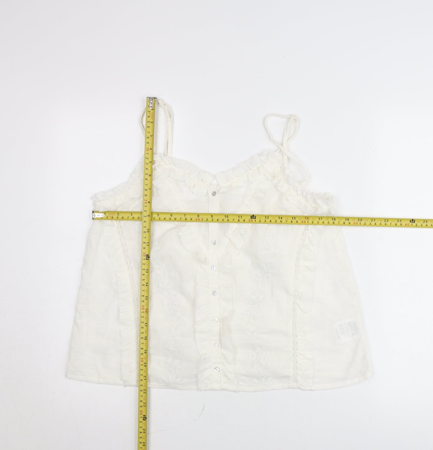 INSIDE Women’s White XL Cotton Camisole Blouse with Ruffles