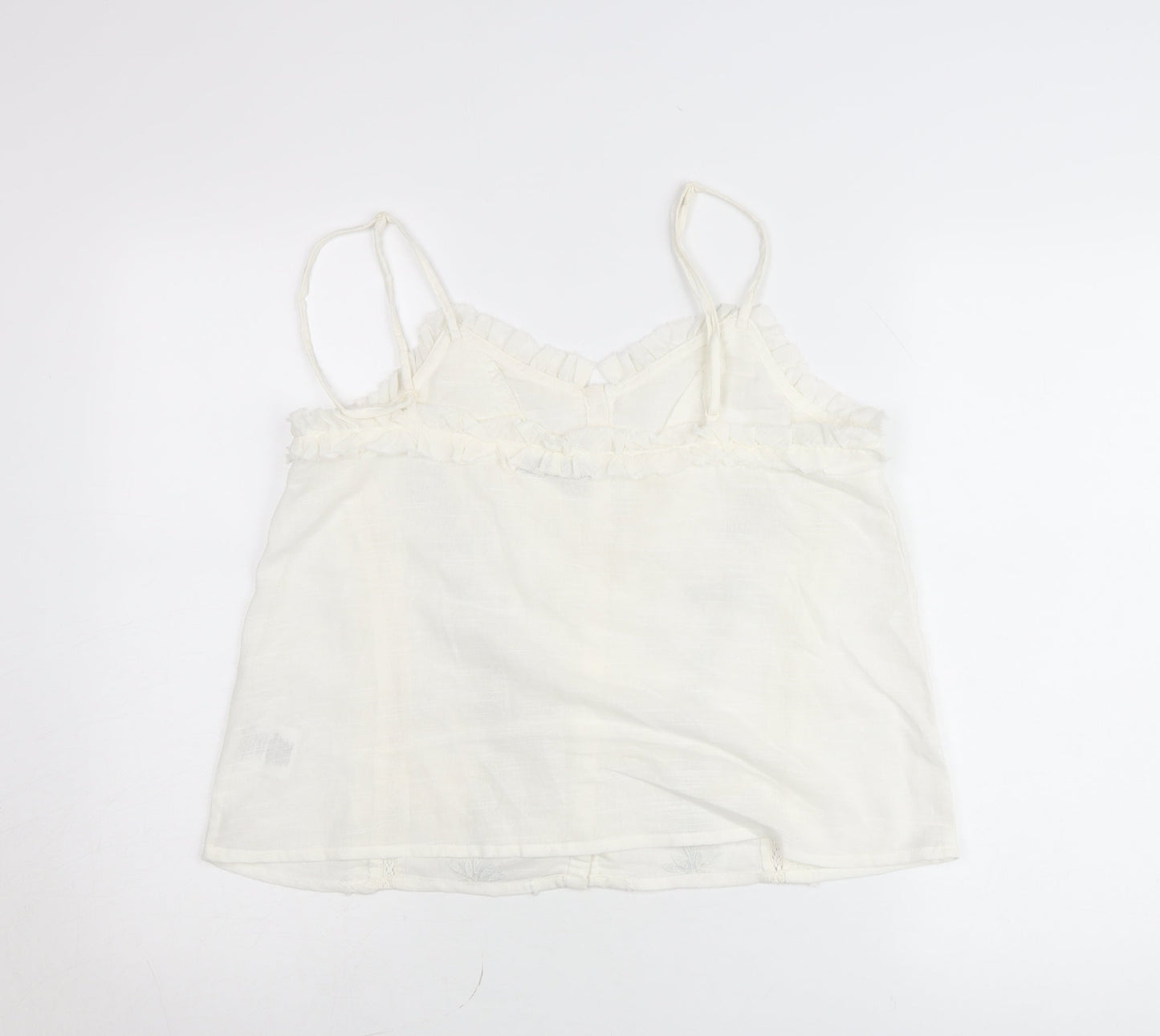 INSIDE Women’s White XL Cotton Camisole Blouse with Ruffles