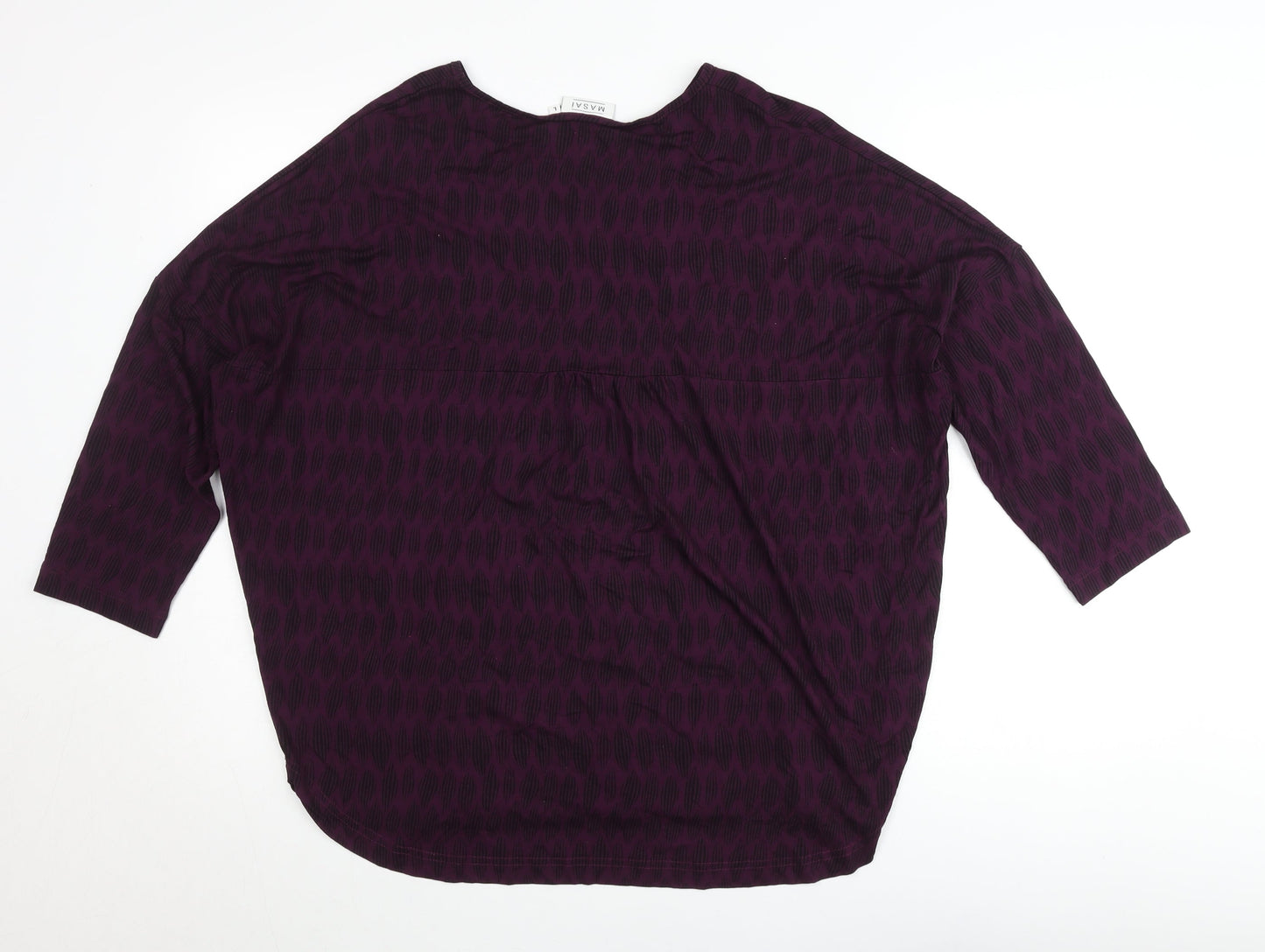 Masai Womens Purple Geometric Tunic Blouse Size L 3/4 Sleeve