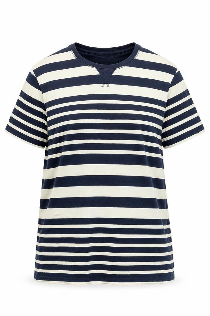 Trait Supply Co Unisex Navy White Striped Cotton T-Shirt Large