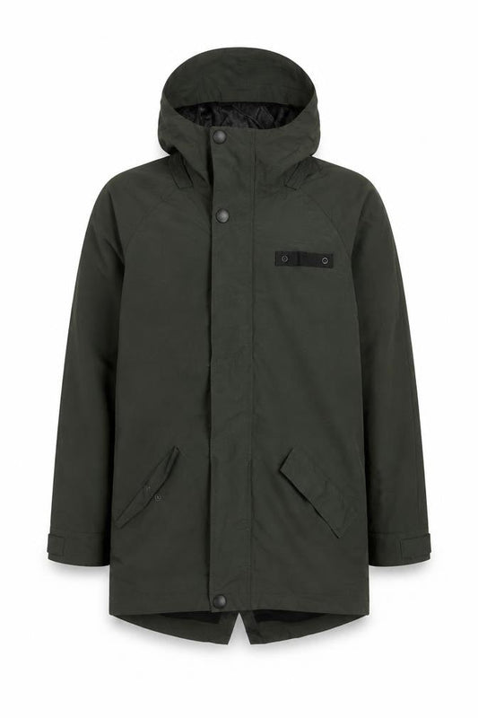 Front view of Next girls’ green hooded parka coat age 11 years mid-length winter jacket