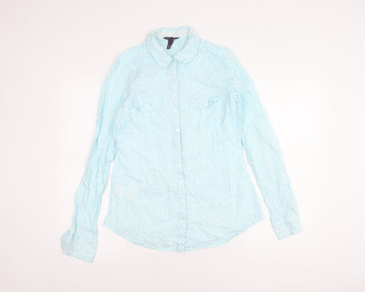 Long Tall Sally Women’s Blue Polka Dot Button-Up Shirt UK 10 Tall