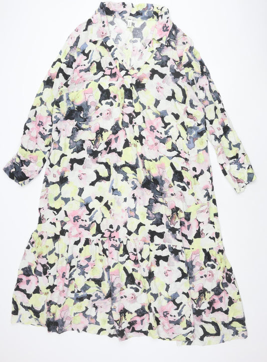 H&M Women’s Multicoloured Floral Viscose Midi Dress XL