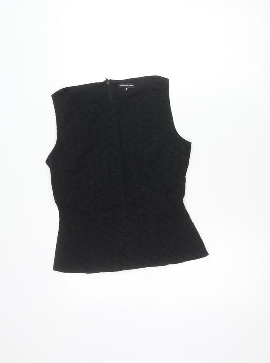 Warehouse Women’s Black Cotton Lace Blouse UK 10 Sleeveless