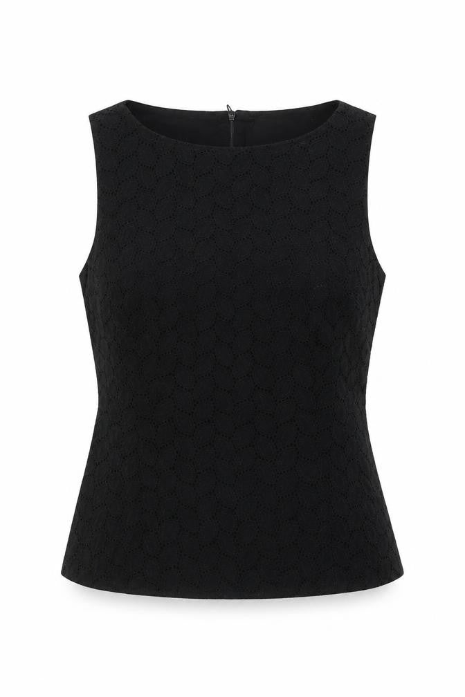 Warehouse Women’s Black Cotton Lace Blouse UK 10 Sleeveless