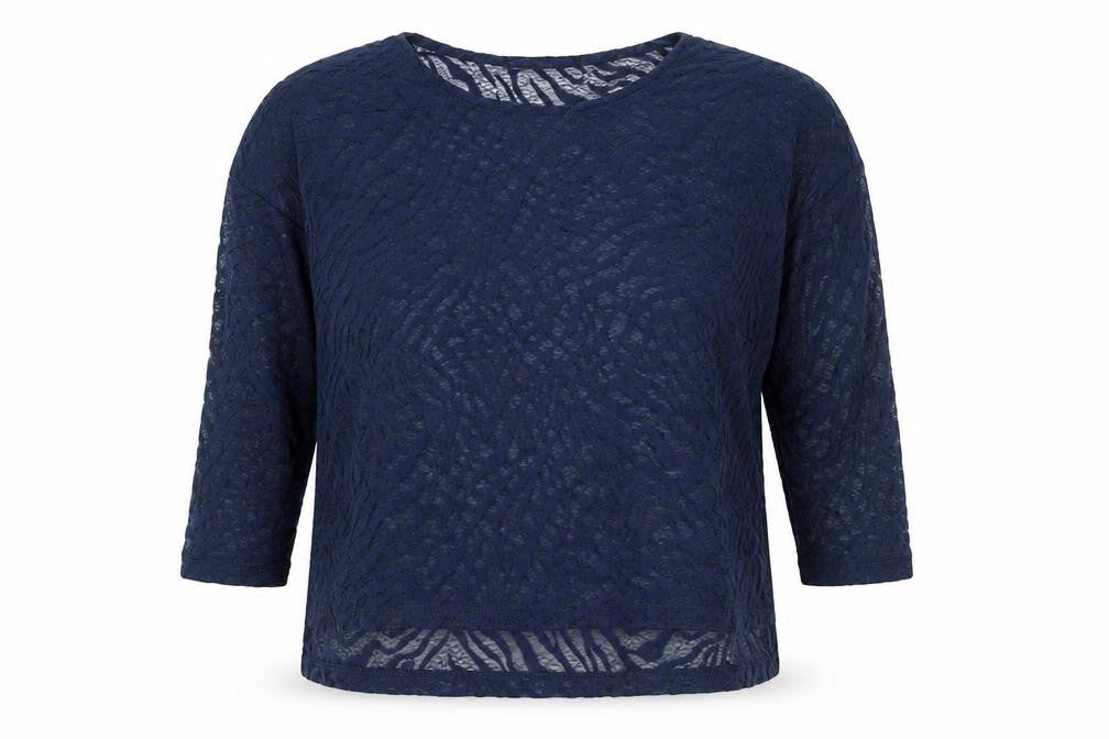 Front view of Atmosphere women’s blue lace tunic blouse uk 8 3/4 sleeve