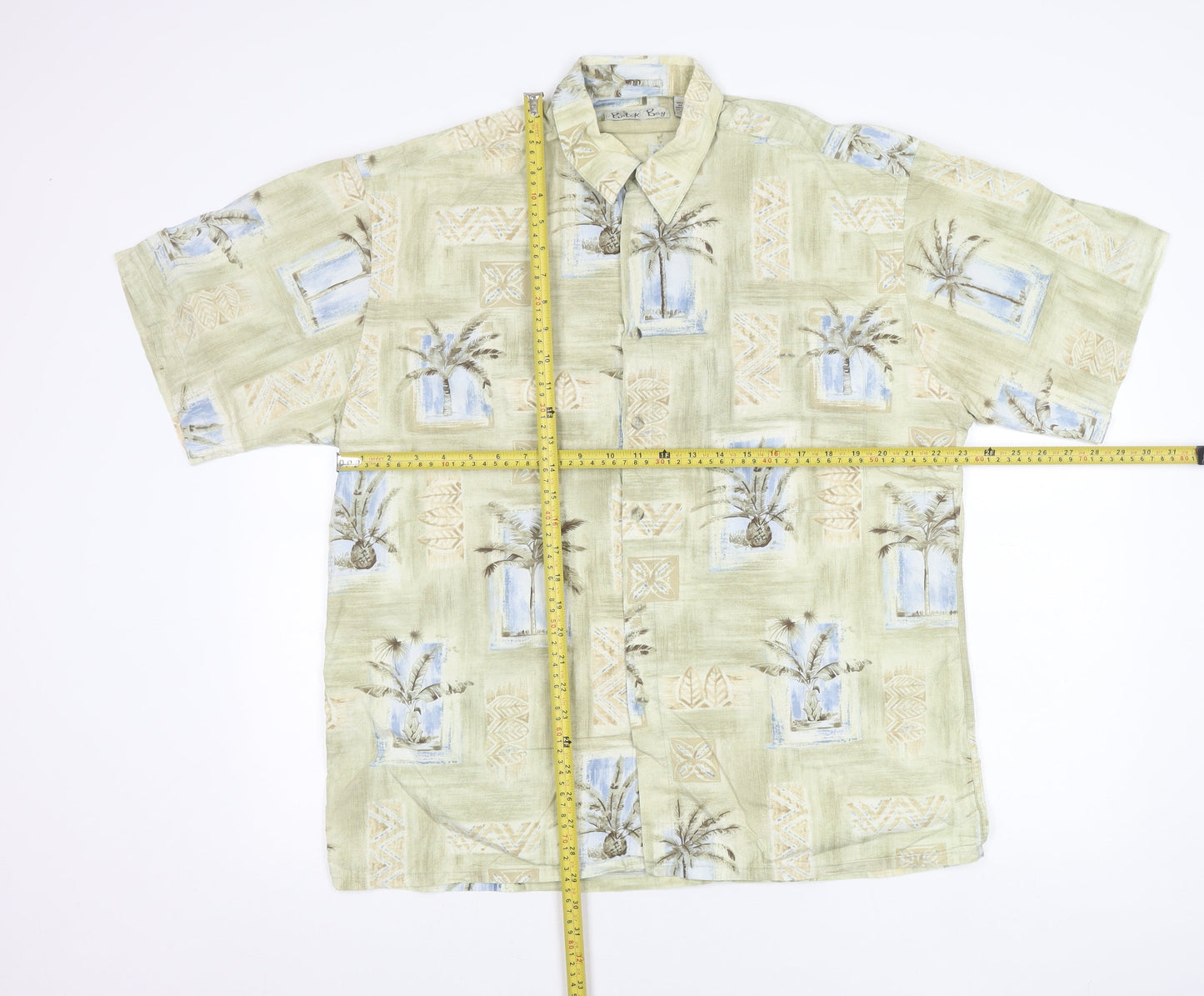 Batik Bay Men's Beige Hawaiian Cotton Shirt L Short Sleeve